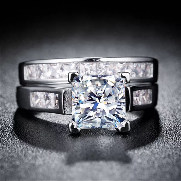 New Women’s 2pc 925 Silver Diamond Wedding Ring - Picture 2 of 5